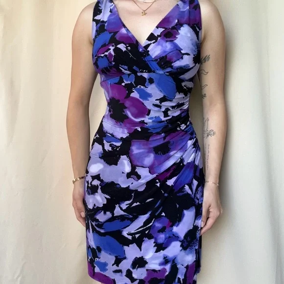 Stylish Purple and Black Sleeveless Dress - Picture 4 of 6